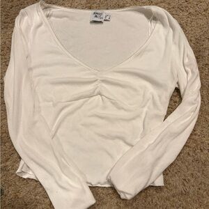 Princess Polly White Ribbed V-Neck Long Sleeve Top